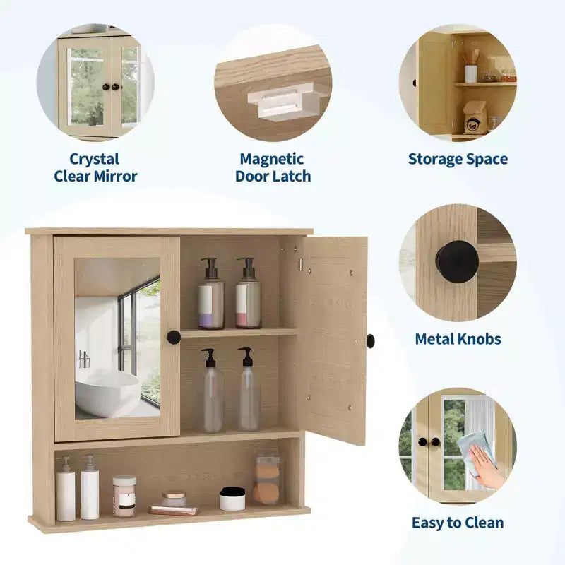 Wall-Mounted Bathroom Cabinet with Mirror Door and Adjustable Shelves