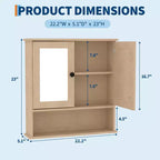 Wall-Mounted Bathroom Cabinet with Mirror Door and Adjustable Shelves