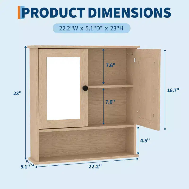Wall-Mounted Bathroom Cabinet with Mirror Door and Adjustable Shelves