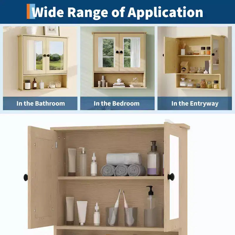 Wall-Mounted Bathroom Cabinet with Mirror Door and Adjustable Shelves