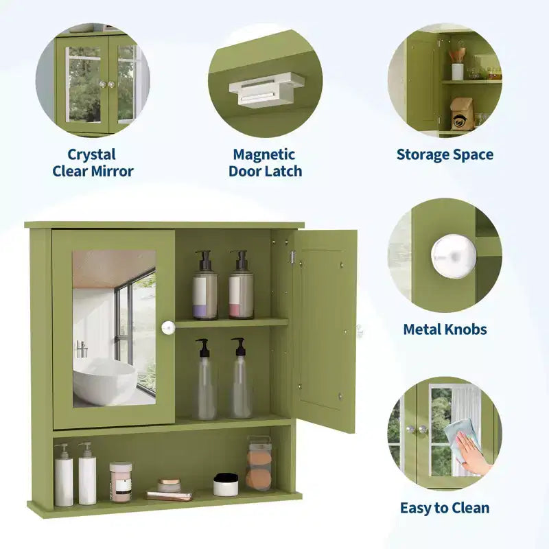 Wall-Mounted Bathroom Cabinet with Mirror Door and Adjustable Shelves