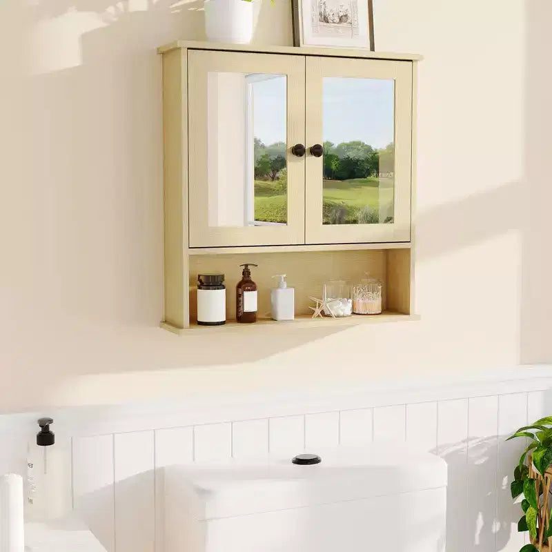 Wall-Mounted Bathroom Cabinet with Mirror Door and Adjustable Shelves