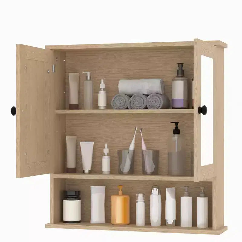 Wall-Mounted Bathroom Cabinet with Mirror Door and Adjustable Shelves