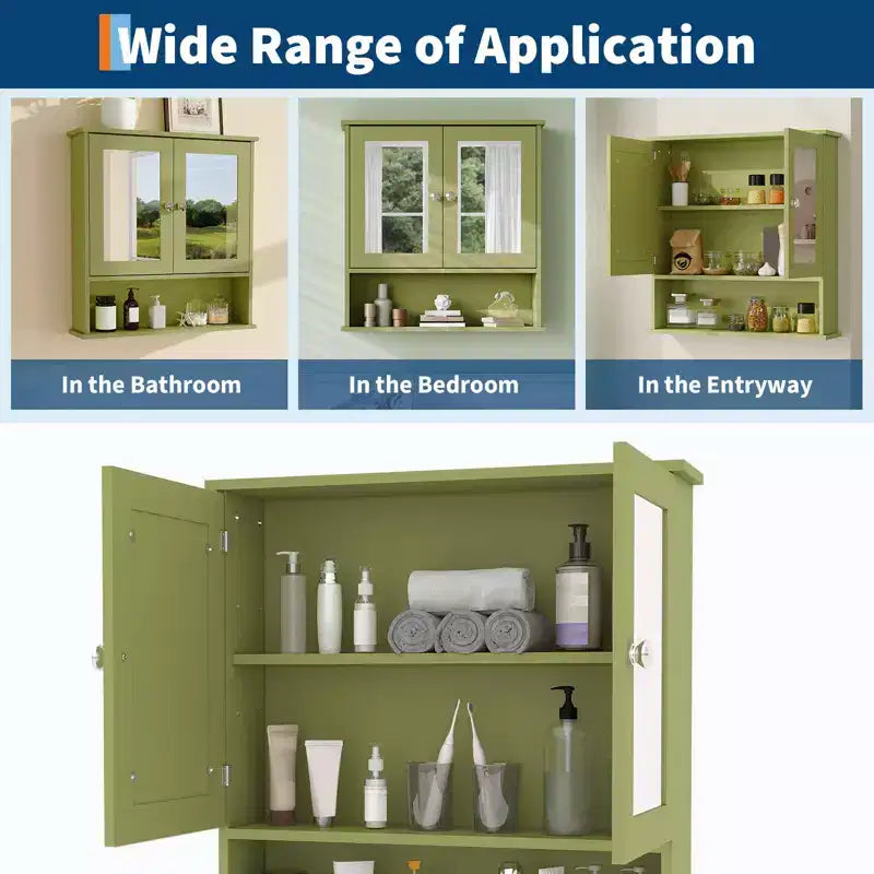Wall-Mounted Bathroom Cabinet with Mirror Door and Adjustable Shelves