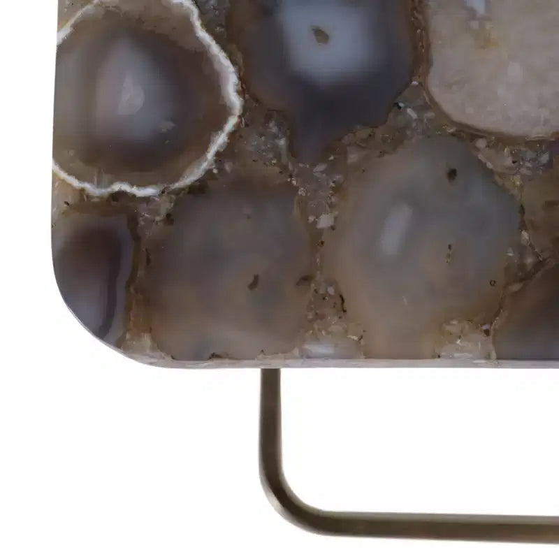 C-Shaped Metal Side Table with Polished Stone Top