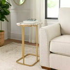 C-Shaped Metal Side Table with Polished Stone Top