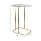C-Shaped Metal Side Table with Polished Stone Top