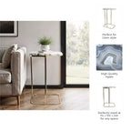 C-Shaped Metal Side Table with Polished Stone Top