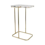 C-Shaped Metal Side Table with Polished Stone Top