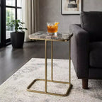 C-Shaped Metal Side Table with Polished Stone Top