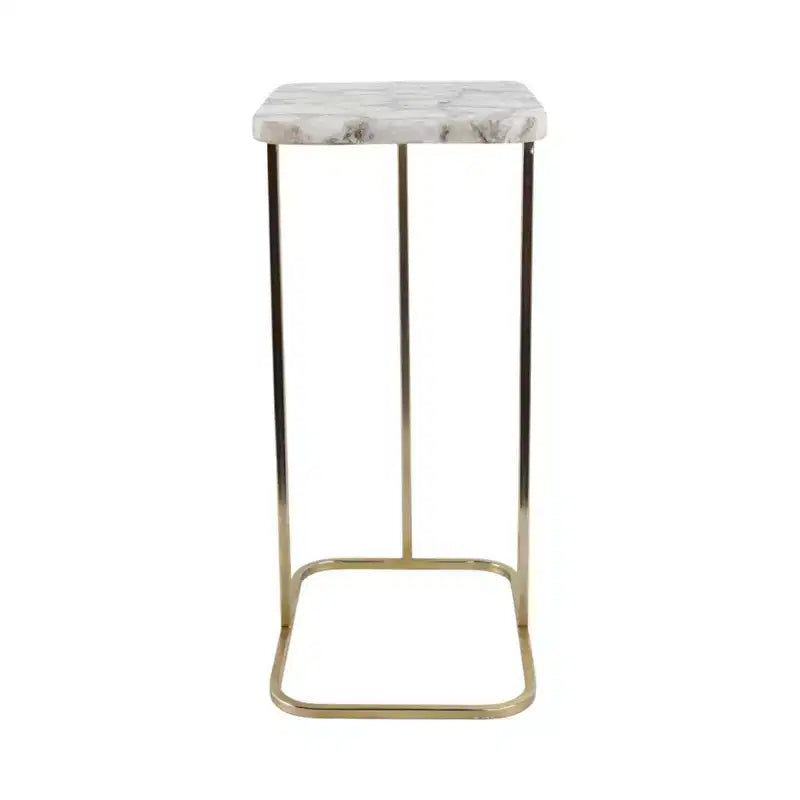 C-Shaped Metal Side Table with Polished Stone Top