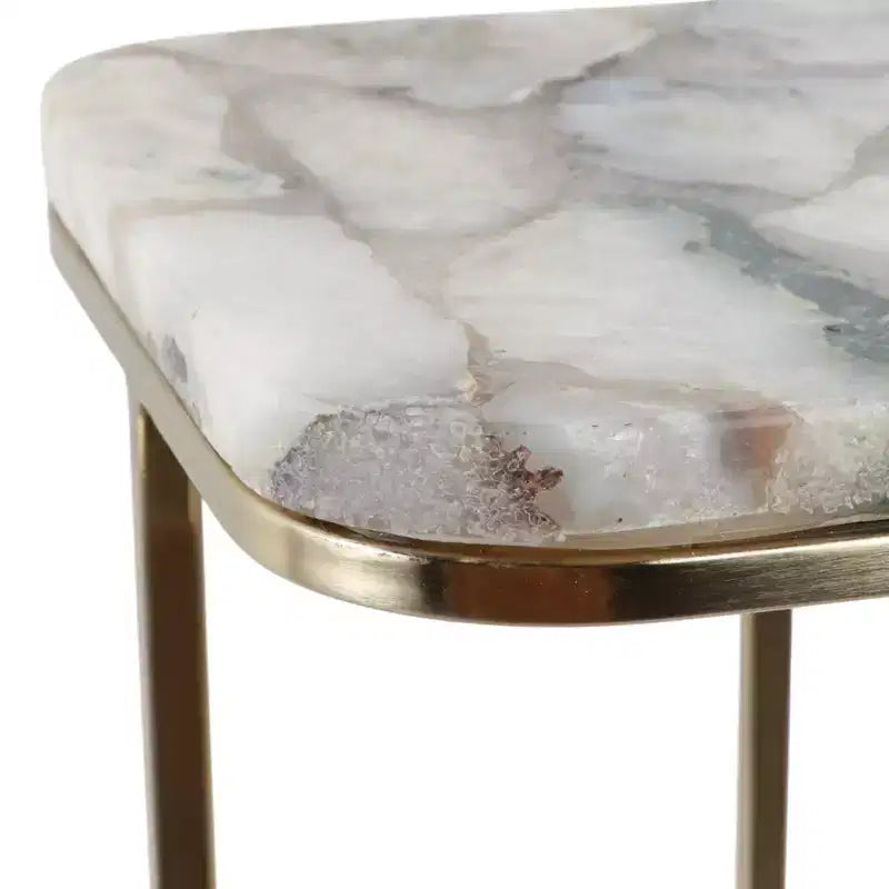 C-Shaped Metal Side Table with Polished Stone Top