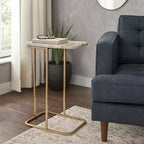 C-Shaped Metal Side Table with Polished Stone Top