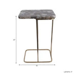 C-Shaped Metal Side Table with Polished Stone Top