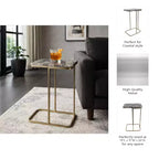 C-Shaped Metal Side Table with Polished Stone Top