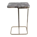 C-Shaped Metal Side Table with Polished Stone Top