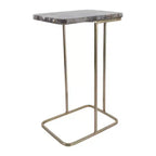 C-Shaped Metal Side Table with Polished Stone Top