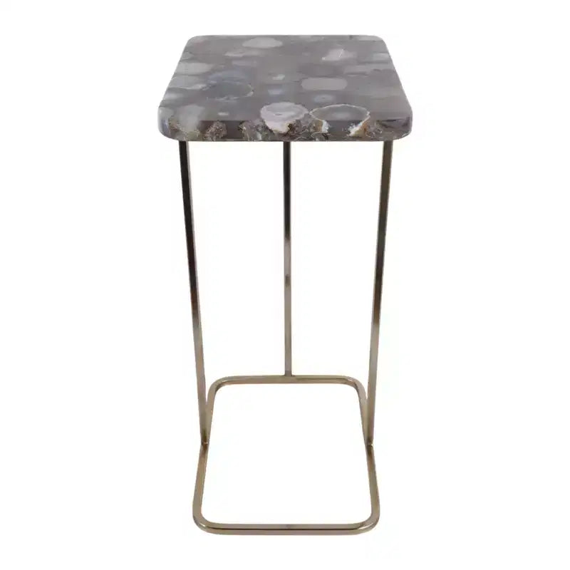 C-Shaped Metal Side Table with Polished Stone Top