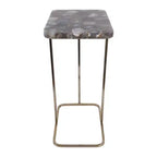 C-Shaped Metal Side Table with Polished Stone Top