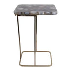 C-Shaped Metal Side Table with Polished Stone Top