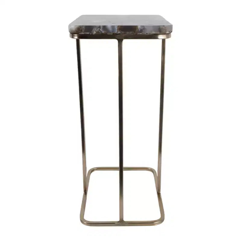 C-Shaped Metal Side Table with Polished Stone Top