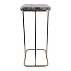 C-Shaped Metal Side Table with Polished Stone Top