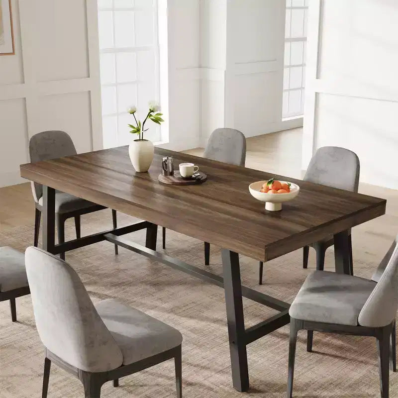 71-Inch Dining Table with Metal Frame, Seats 6 to 8