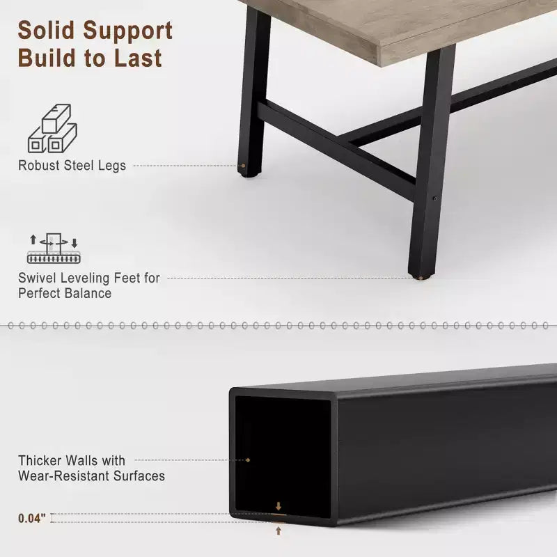 71-Inch Dining Table with Metal Frame, Seats 6 to 8