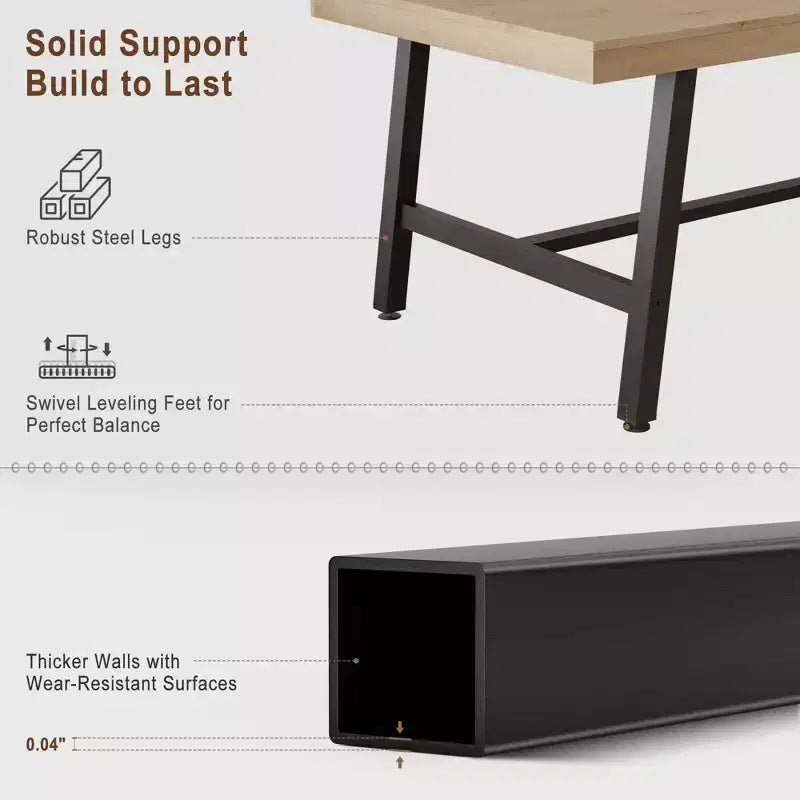 71-Inch Dining Table with Metal Frame, Seats 6 to 8
