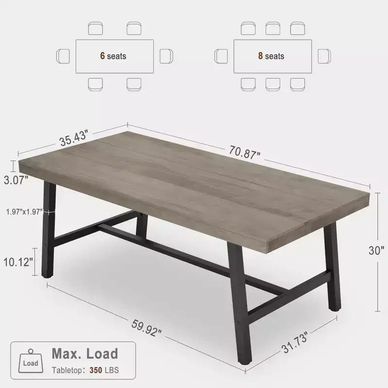 71-Inch Dining Table with Metal Frame, Seats 6 to 8