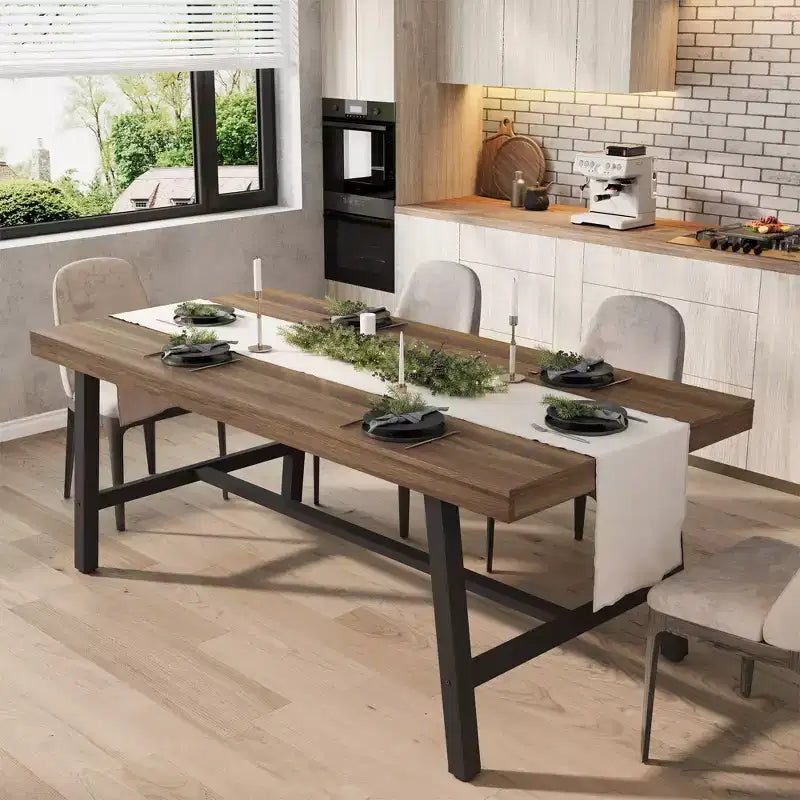 71-Inch Dining Table with Metal Frame, Seats 6 to 8