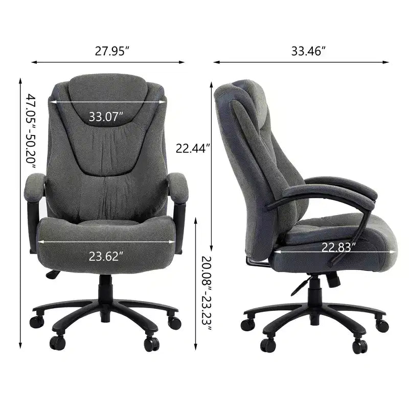 High-Back Cotton Fabric Office Chair with Lumbar Support, Gray
