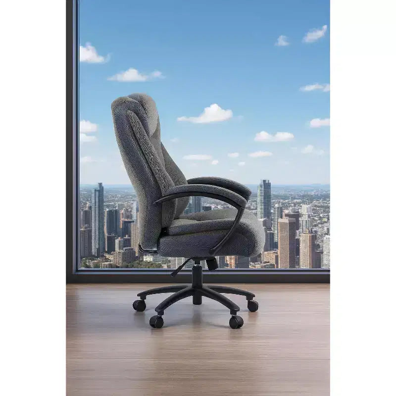 High-Back Cotton Fabric Office Chair with Lumbar Support, Gray
