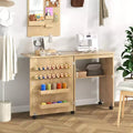 Folding Sewing Table with Storage Trays, Pegs, and Lockable Wheels