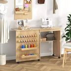 Folding Sewing Table with Storage Trays, Pegs, and Lockable Wheels