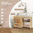 Folding Sewing Table with Storage Trays, Pegs, and Lockable Wheels