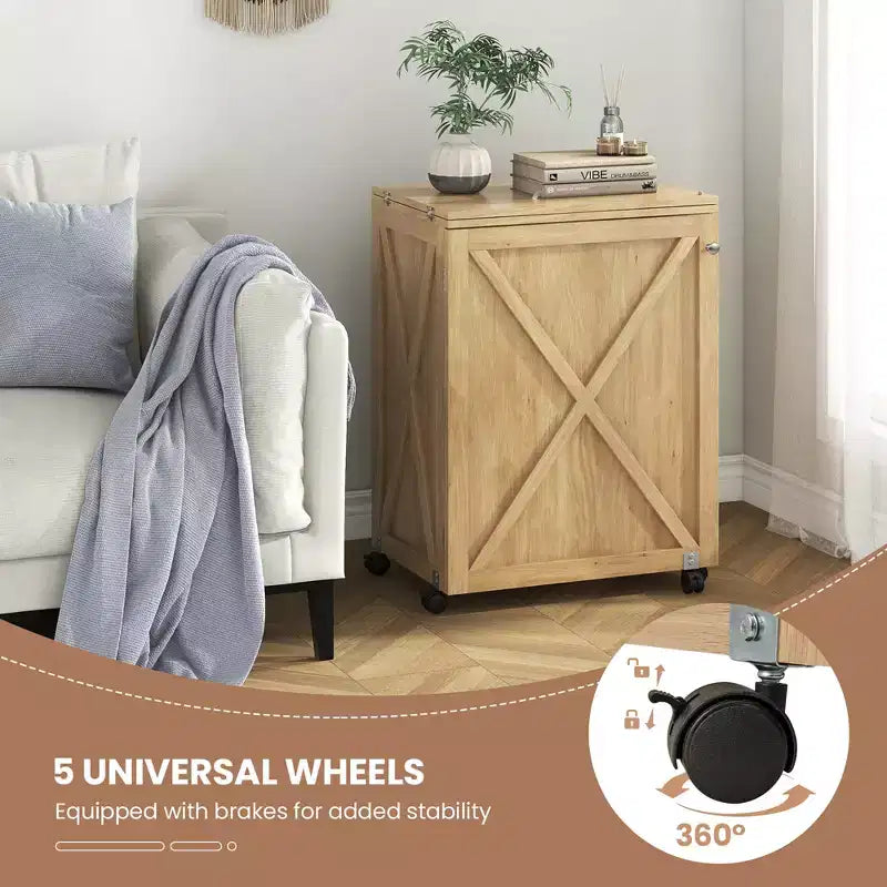Folding Sewing Table with Storage Trays, Pegs, and Lockable Wheels