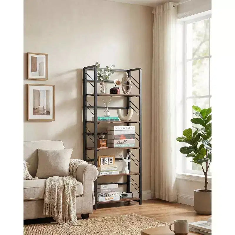 5-Tier Folding Bookshelf with Vintage Industrial Style