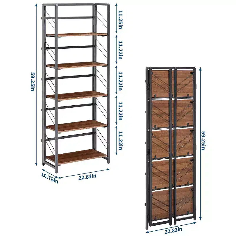 5-Tier Folding Bookshelf with Vintage Industrial Style