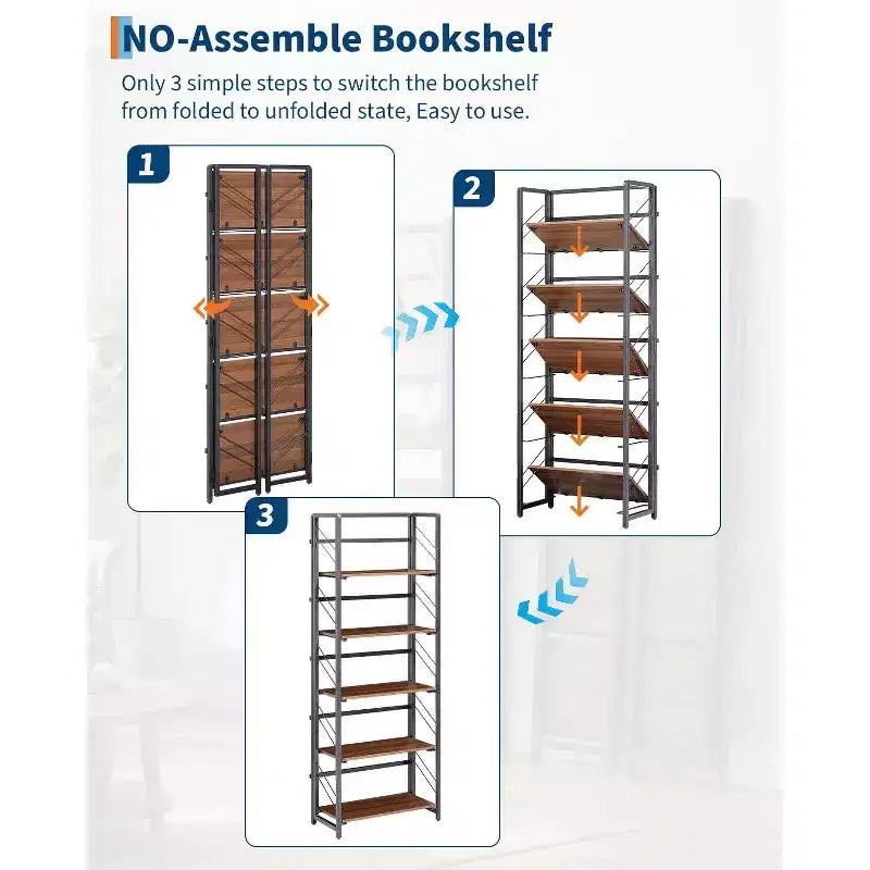 5-Tier Folding Bookshelf with Vintage Industrial Style