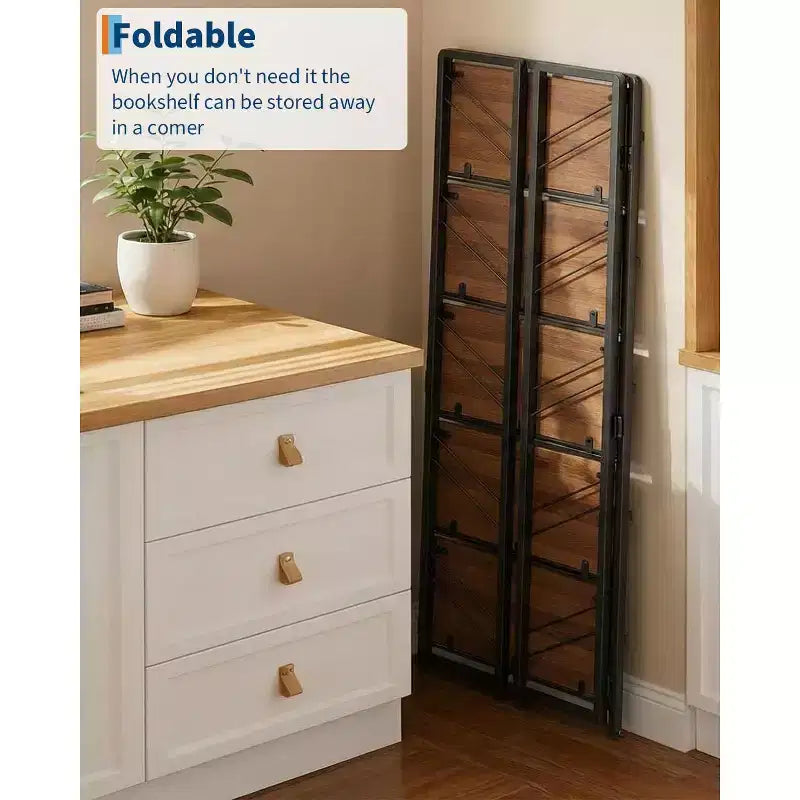 5-Tier Folding Bookshelf with Vintage Industrial Style