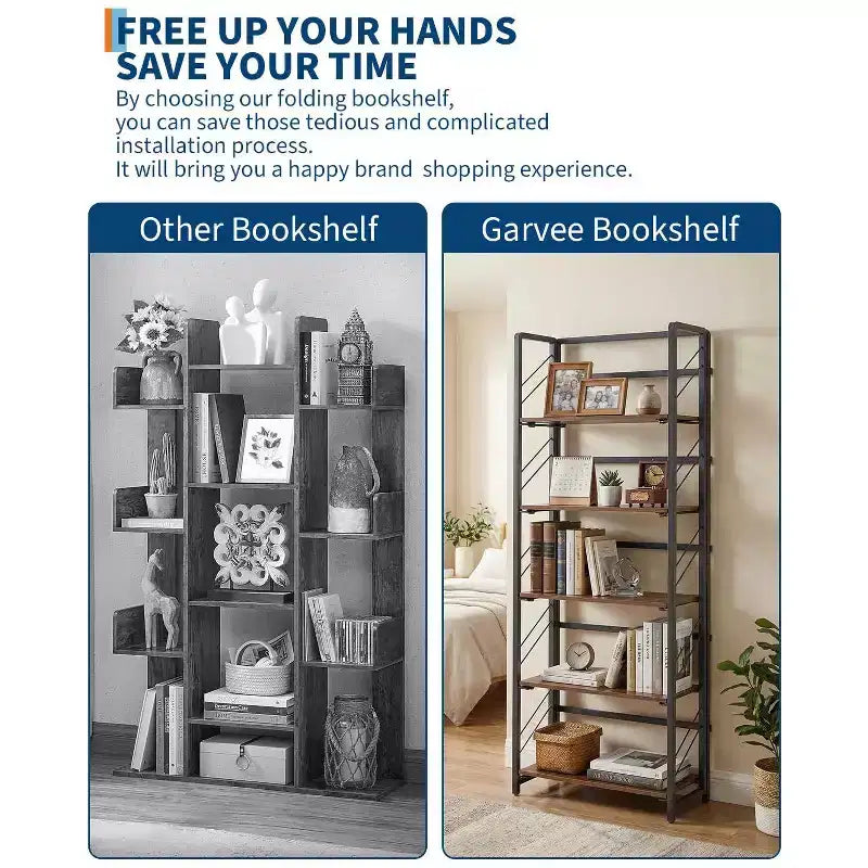 5-Tier Folding Bookshelf with Vintage Industrial Style