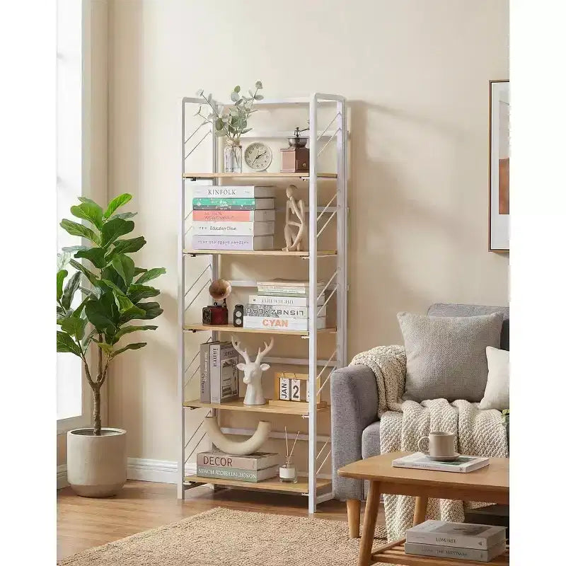 5-Tier Folding Bookshelf with Vintage Industrial Style