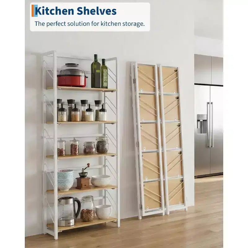 5-Tier Folding Bookshelf with Vintage Industrial Style