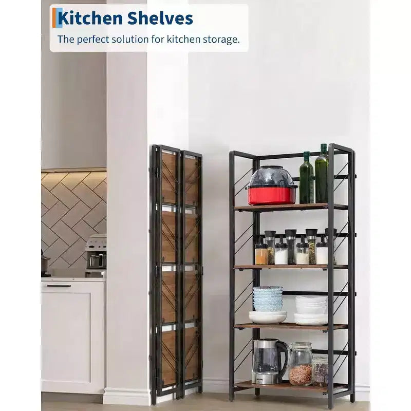 5-Tier Folding Bookshelf with Vintage Industrial Style