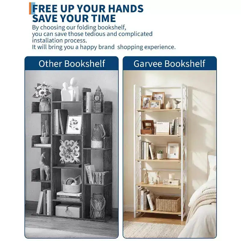5-Tier Folding Bookshelf with Vintage Industrial Style