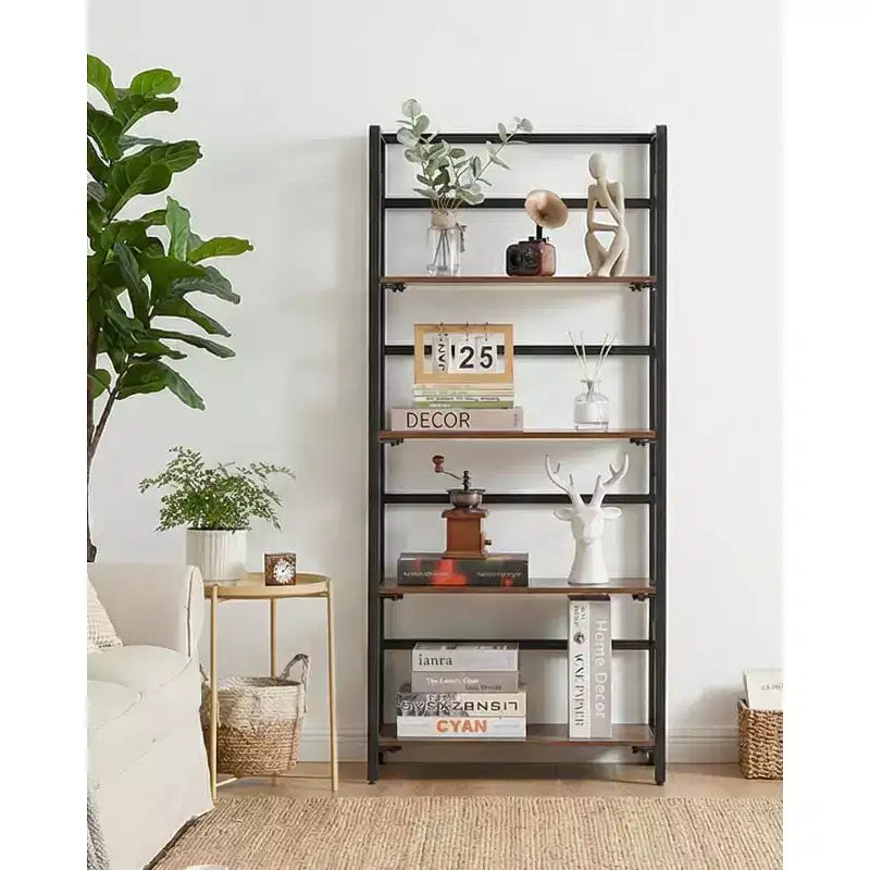 5-Tier Folding Bookshelf with Vintage Industrial Style