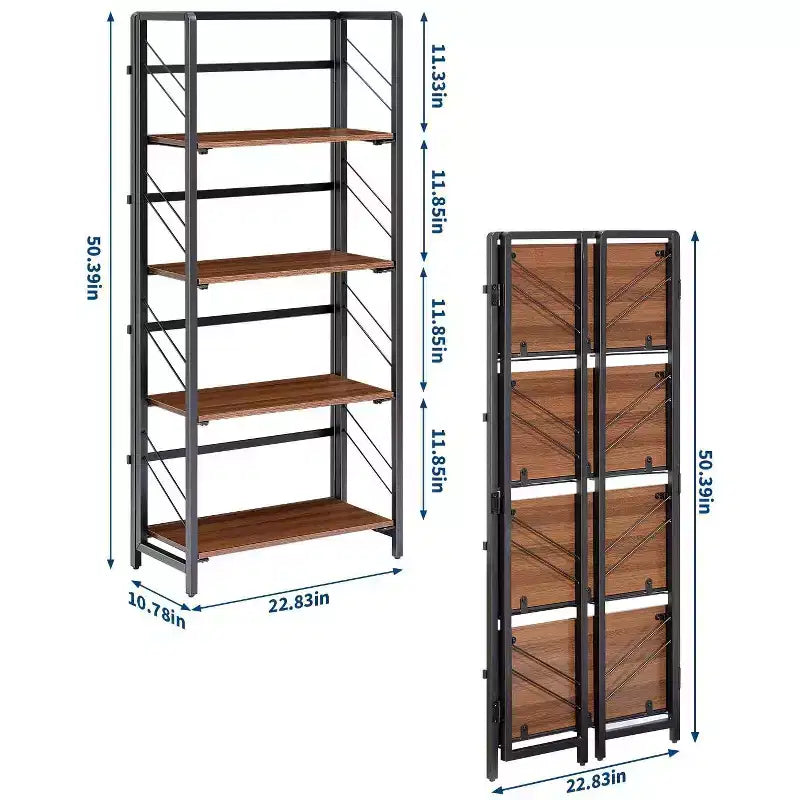 5-Tier Folding Bookshelf with Vintage Industrial Style