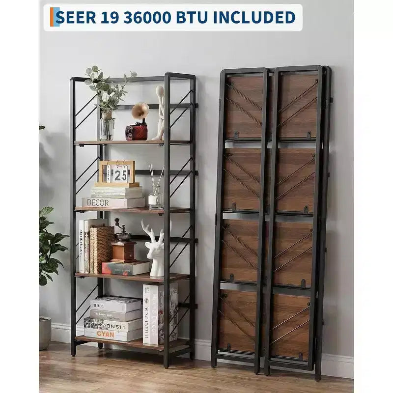 5-Tier Folding Bookshelf with Vintage Industrial Style