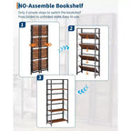 5-Tier Folding Bookshelf with Vintage Industrial Style